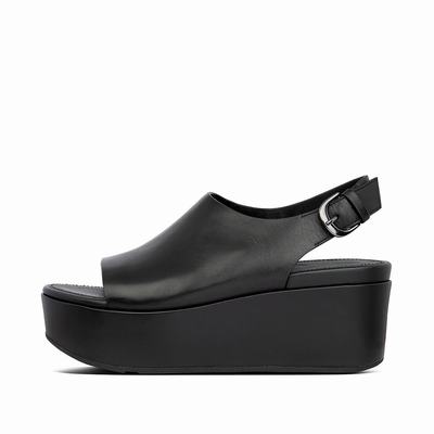 Fitflop Women's ELOISE Leather Back-Strap Wedge Sandals - Black, JX3641205